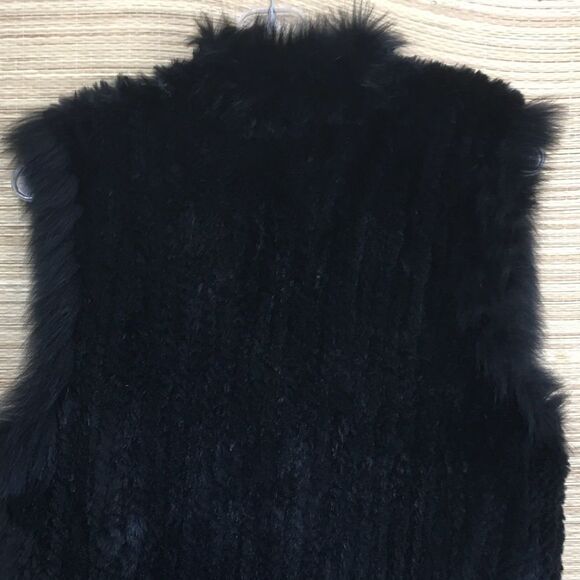 BELLE FARE COPENHAGEN KNIT REAL REX FUR VEST WITH RACCOON TRIM IN BLACK Size S - Picture 9 of 11